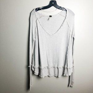 We The Free Waffle Knit Distressed V Neck